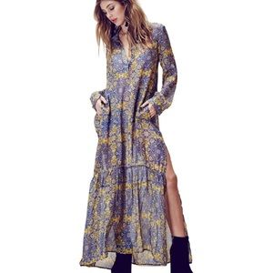For Love and Lemons Geneva Maxi Dress Gold Print - size M